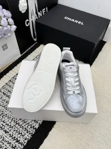 Chanel Silver Leather Sneakers