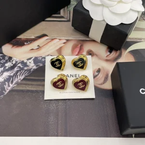 Chanel CC Heart Drop Earrings Red