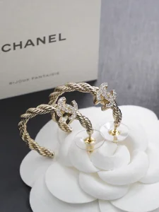 Chanel Crystal CC Hoop Earrings