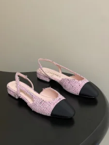 Chanel Pink Tweed Slingback Flats