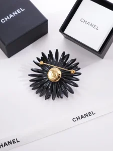 (image for) Chanel Black Metal Flower Brooch