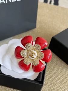 Chanel CC Crystals Red Flower Rings