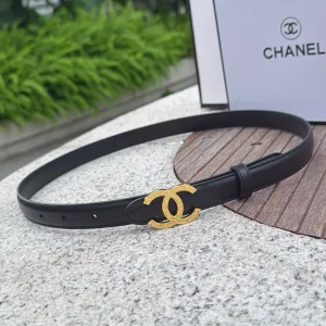 Chanel CC Logo Black Leather Belt 20MM