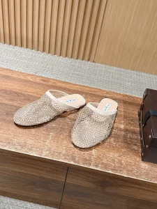 Alaia Fishnet Flat Mules Beige