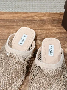 (image for) Alaia Fishnet Flat Mules Beige