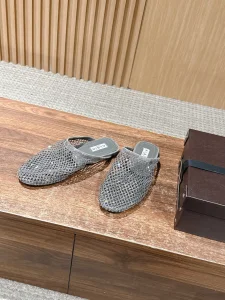 Alaia Fishnet Flat Mules Gray