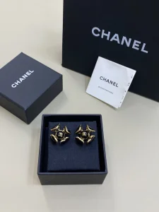 (image for) Chanel CC Black Flower Earrings