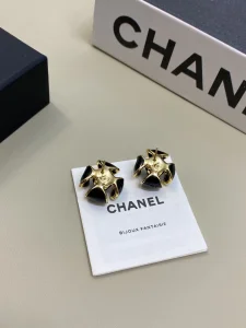 (image for) Chanel CC Black Flower Earrings