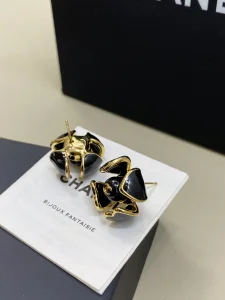 (image for) Chanel CC Black Flower Earrings