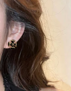 (image for) Chanel CC Black Flower Earrings