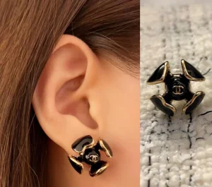 (image for) Chanel CC Black Flower Earrings