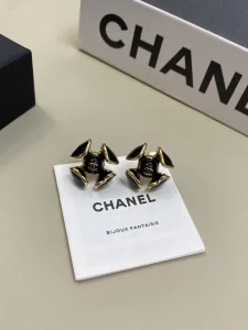 (image for) Chanel CC Black Flower Earrings