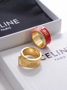 (image for) Celine Ribbon Gold Metal Rings Red