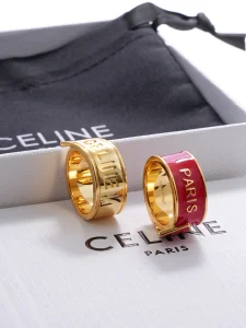 (image for) Celine Ribbon Gold Metal Rings Red