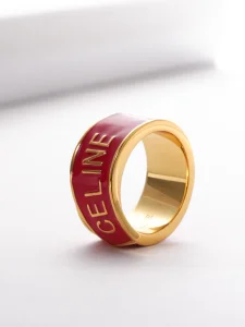 (image for) Celine Ribbon Gold Metal Rings Red