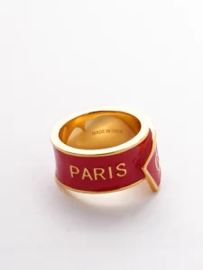 (image for) Celine Ribbon Gold Metal Rings Red