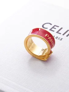 (image for) Celine Ribbon Gold Metal Rings Red