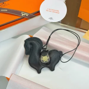 Charms Hermes Rodeo Leather Bag Charm Black