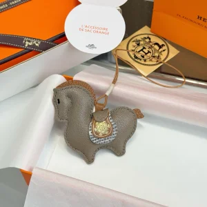 Charms Hermes Rodeo Leather Bag Charm Gray