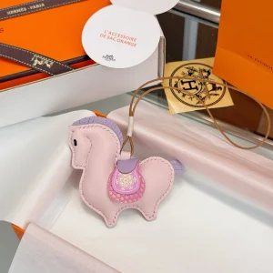 Charms Hermes Rodeo Leather Bag Charm Pink
