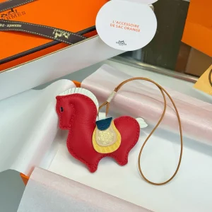 Charms Hermes Rodeo Leather Bag Charm Red