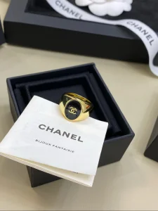 Chanel CC Logo Gold Metal Rings Black