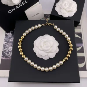 Chanel CC Logo Pearls Choker Necklaces