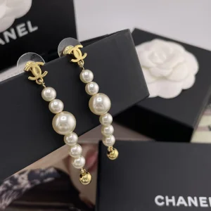 Chanel CC Logo Pearls Pendant Earrings