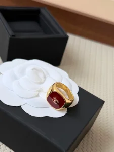 Chanel CC Logo Red Gold Metal Rings