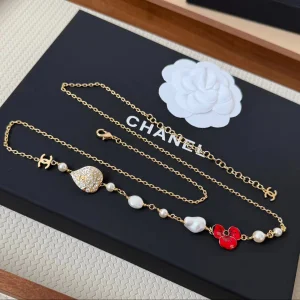 Chanel Red Flower Pearls Chain Belt