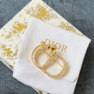 Dior Or Dior Shiny Crystals Bow Brooch