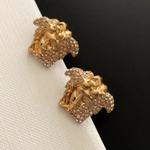 Luxury Womens Jewelry Versace Crystals Medusa Gold Earrings A39PP125 AA146985