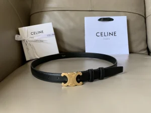Celine Triomphe Belt Black Smooth Calfskin 24MM 