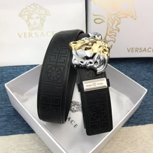 Luxury Mens Belts Versace Medusa Buckle Leather Belt in Black 38MM A191PP280 AA148977