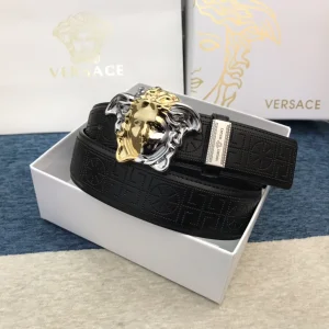 Luxury Mens Belts Versace Medusa Buckle Leather Belt in Black 38MM A191PP280 AA148977