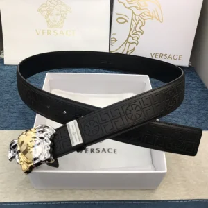 Luxury Mens Belts Versace Medusa Buckle Leather Belt in Black 38MM A191PP280 AA148977