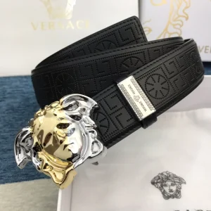 Luxury Mens Belts Versace Medusa Buckle Leather Belt in Black 38MM A191PP280 AA148977