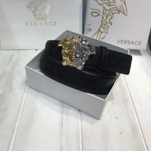 Luxury Mens Belts Versace Medusa Buckle Leather Belt in Black 38MM A191PP280 AA148977