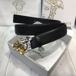 Luxury Mens Belts Versace Medusa Buckle Leather Belt in Black 38MM A191PP280 AA148977