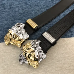 Luxury Mens Belts Versace Medusa Buckle Leather Belt in Black 38MM A191PP280 AA148977
