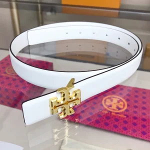 Tory Burch 1 Kira Logo Leather Belt White 25MM 