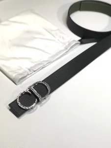 Luxury Womens Belts Dior CD Buckle Black Grained Leather Belt 35MM A175PP240 AA154370