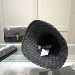 Luxury Womens Hats Gucci GG Denim Black Eco Washed Wide Brim Hat A62PP100 AA154614