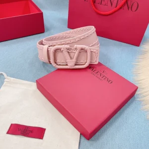Luxury Womens Belts Valentino Vlogo Woven Leather Belt in Pink 40MM A175PP240 AA155593