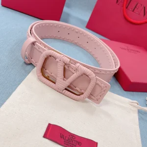 Luxury Womens Belts Valentino Vlogo Woven Leather Belt in Pink 40MM A175PP240 AA155593