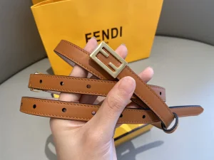 Fendi Baguette FF Buckle Leather Belt Tan 15MM 