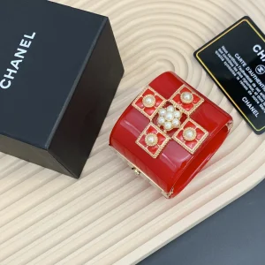Chanel Crystals PVC Logo Cuff Bracelets Red 