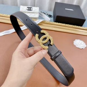 Chanel Gold CC Logo Leather Belt Black 30MM 