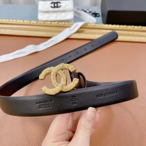 Luxury Womens Belts Chanel Gold CC Logo Leather Belt in Black 30MM A175PP240 AA159743