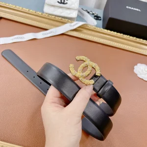 Luxury Womens Belts Chanel Gold CC Logo Leather Belt in Black 30MM A175PP240 AA159743